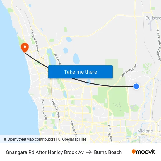 Gnangara Rd After Henley Brook Av to Burns Beach map