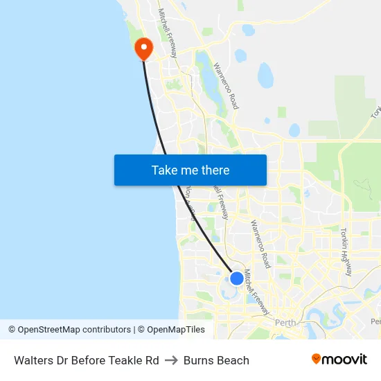 Walters Dr Before Teakle Rd to Burns Beach map