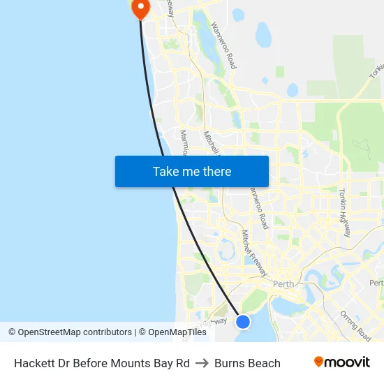 Hackett Dr Before Mounts Bay Rd to Burns Beach map