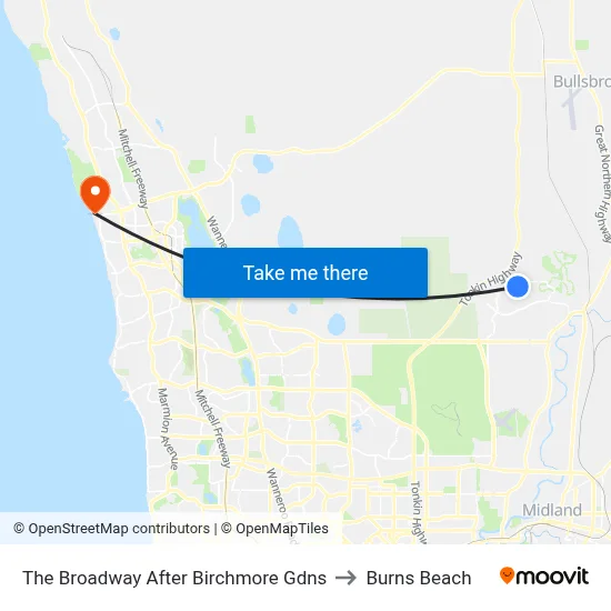 The Broadway   After Birchmore Gdns to Burns Beach map