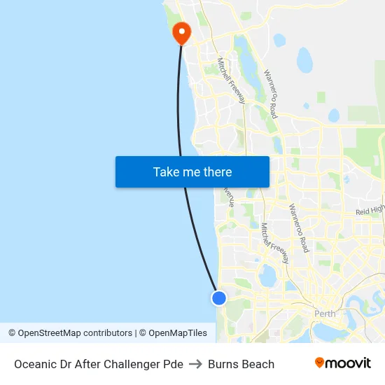 Oceanic Dr After Challenger Pde to Burns Beach map
