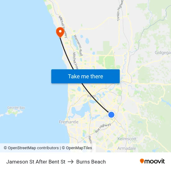 Jameson St After Bent St to Burns Beach map