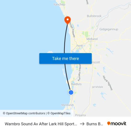 Warnbro Sound Av After Lark Hill Sports Complex to Burns Beach map