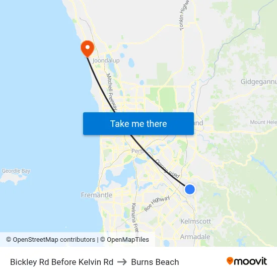 Bickley Rd Before Kelvin Rd to Burns Beach map