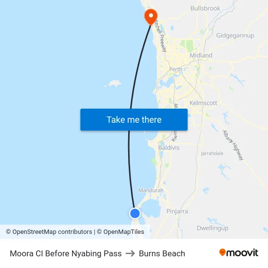 Moora Cl Before Nyabing Pass to Burns Beach map