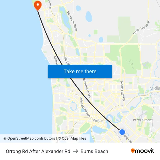 Orrong Rd After Alexander Rd to Burns Beach map