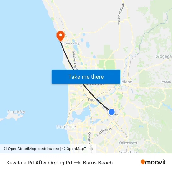 Kewdale Rd After Orrong Rd to Burns Beach map