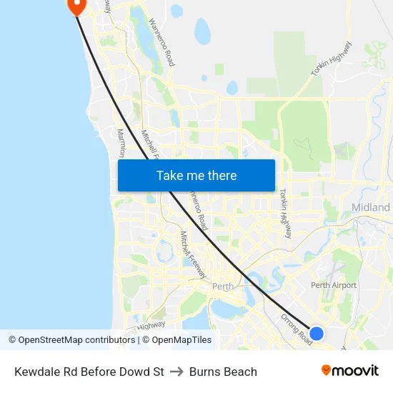 Kewdale Rd Before Dowd St to Burns Beach map