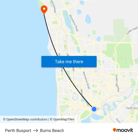 Perth Busport to Burns Beach map