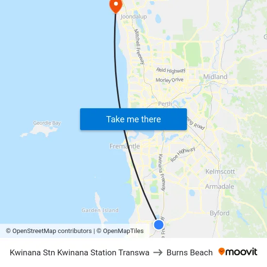 Kwinana Stn Kwinana Station Transwa to Burns Beach map