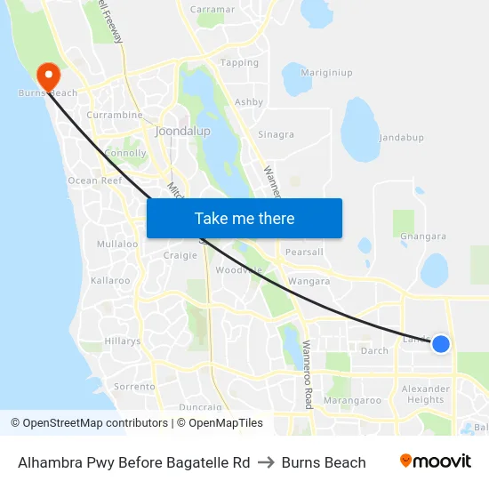 Alhambra Pwy Before Bagatelle Rd to Burns Beach map