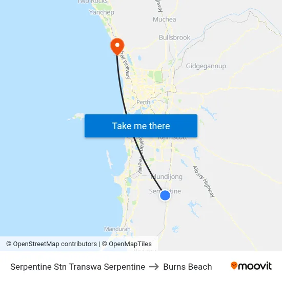 Serpentine Stn Transwa Serpentine to Burns Beach map