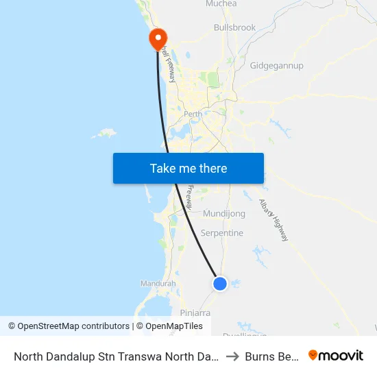 North Dandalup Stn Transwa North Dandalup to Burns Beach map