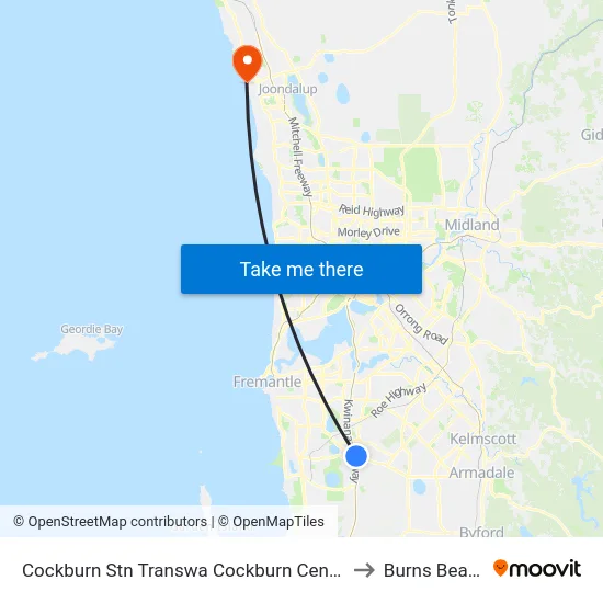 Cockburn Stn Transwa Cockburn Central to Burns Beach map