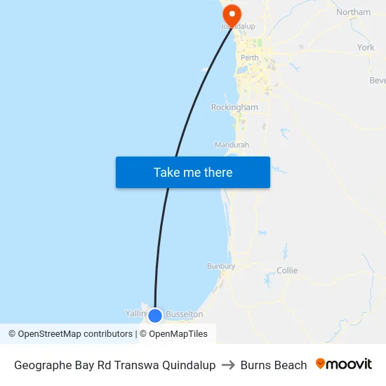 Geographe Bay Rd Transwa Quindalup to Burns Beach map