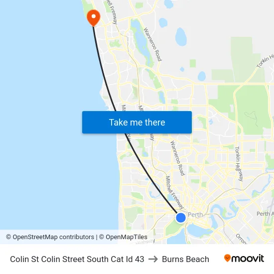 Colin St Colin Street South Cat Id 43 to Burns Beach map