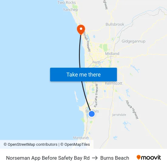 Norseman App Before Safety Bay Rd to Burns Beach map