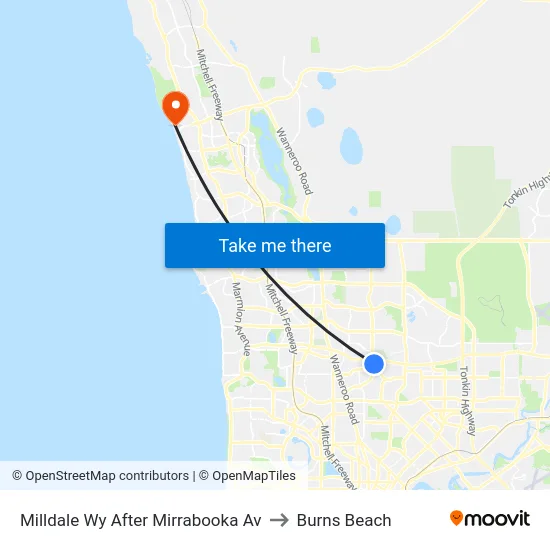 Milldale Wy After Mirrabooka Av to Burns Beach map