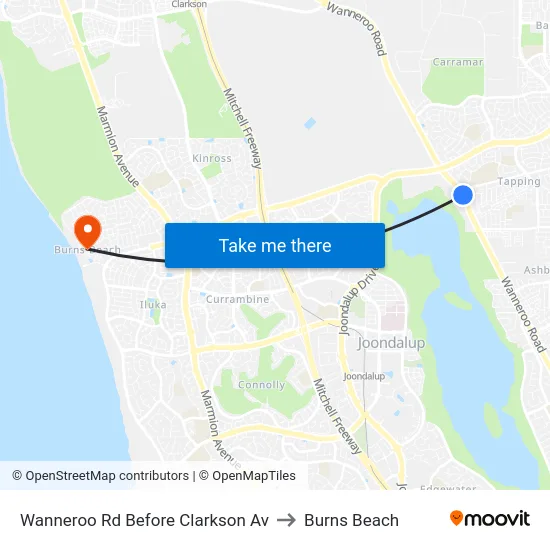 Wanneroo Rd Before Clarkson Av to Burns Beach map