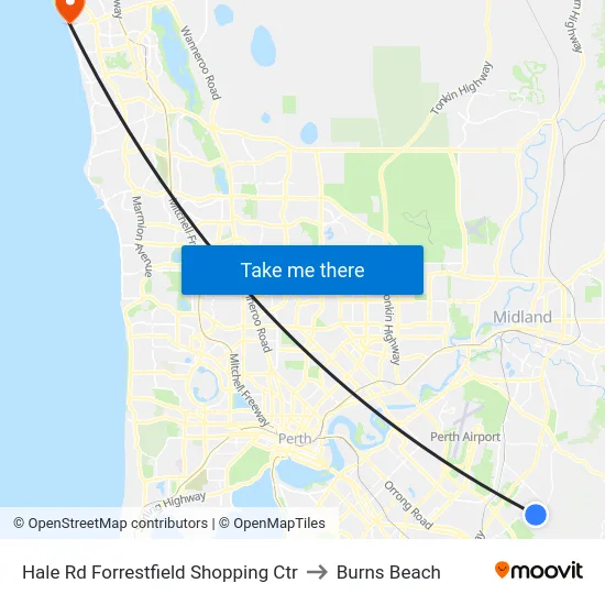 Hale Rd Forrestfield Shopping Ctr to Burns Beach map