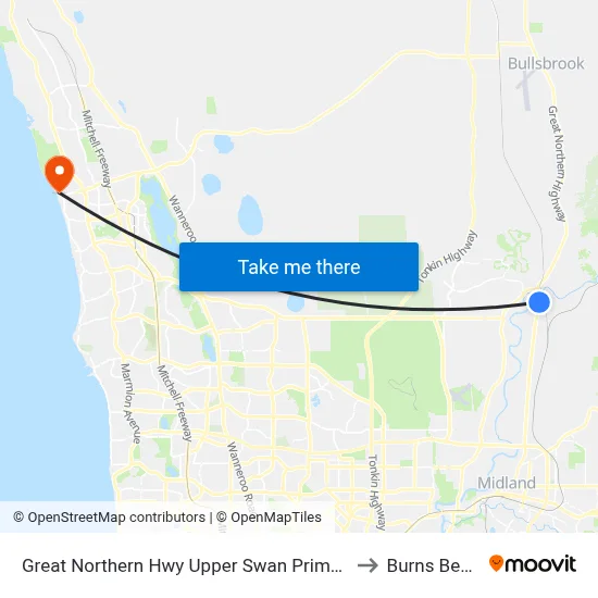 Great Northern Hwy Upper Swan Primary S1 to Burns Beach map