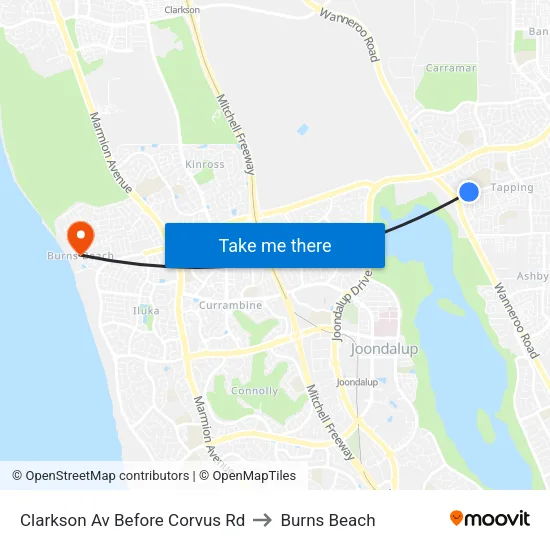 Clarkson Av Before Corvus Rd to Burns Beach map