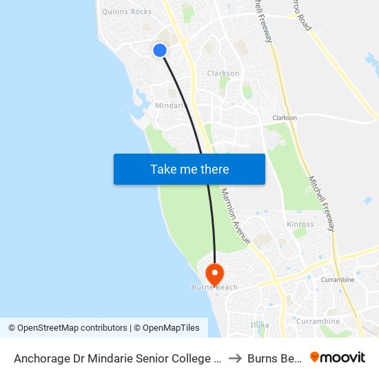 Anchorage Dr Nth Mindarie Senior College Stand 3 to Burns Beach map