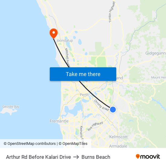 Arthur Rd Before Kalari Drive to Burns Beach map