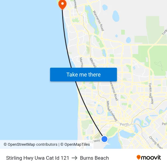 Stirling Hwy Uwa Cat Id 121 to Burns Beach map
