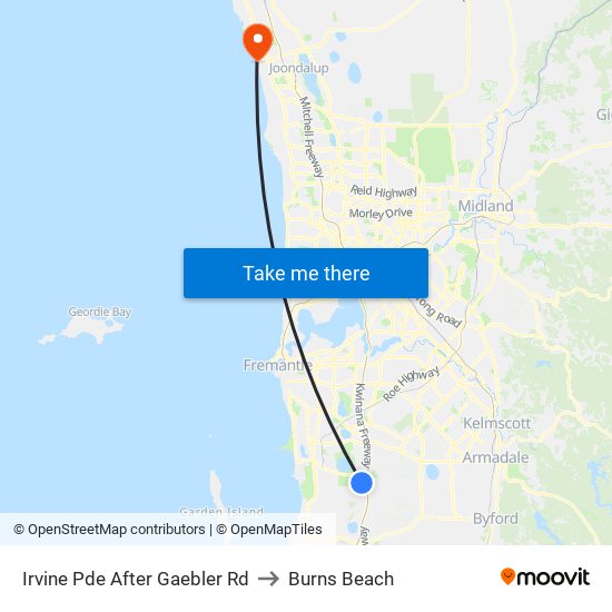 Irvine Pde After Gaebler Rd to Burns Beach map