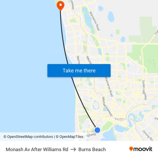 Monash Av After Williams Rd to Burns Beach map