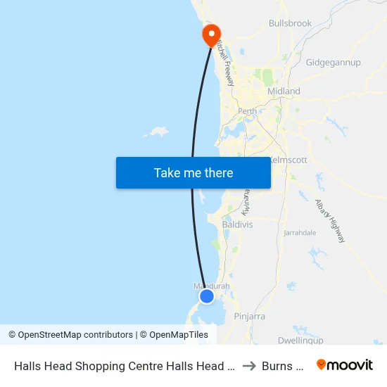 Halls Head Shopping Centre Halls Head Shops (Regional) to Burns Beach map