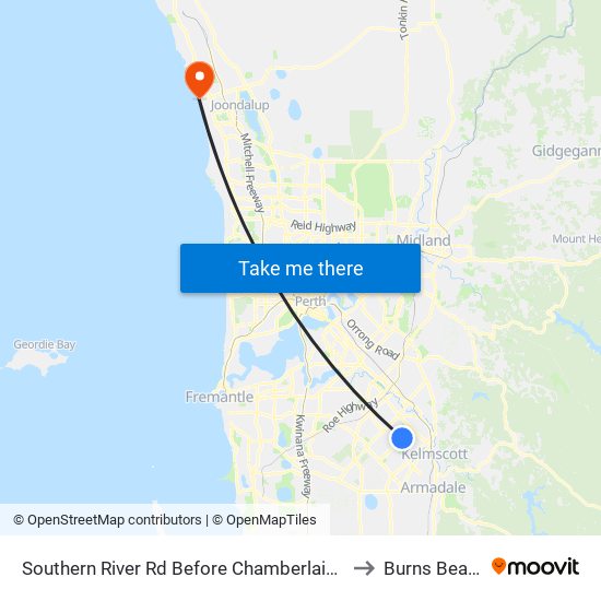 Southern River Rd Before Chamberlain St to Burns Beach map