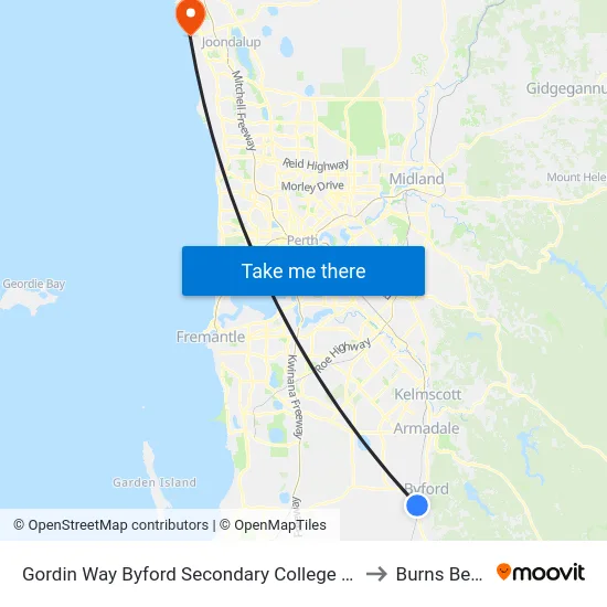 Gordin Way Byford Secondary College Stand 2 to Burns Beach map