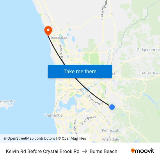 Kelvin Rd Before Crystal Brook Rd to Burns Beach map