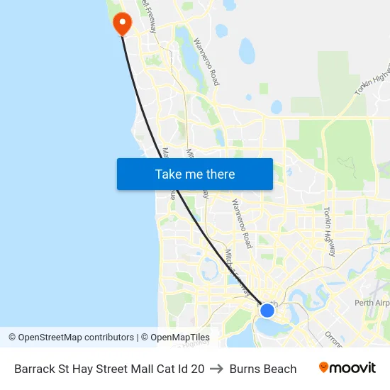 Barrack St Hay Street Mall Cat Id 20 to Burns Beach map