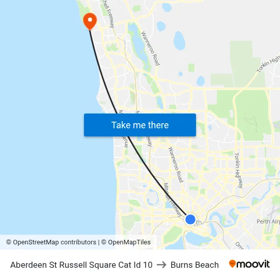 Aberdeen St Russell Square Cat Id 10 to Burns Beach map