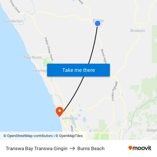 Transwa Bay Transwa Gingin to Burns Beach map