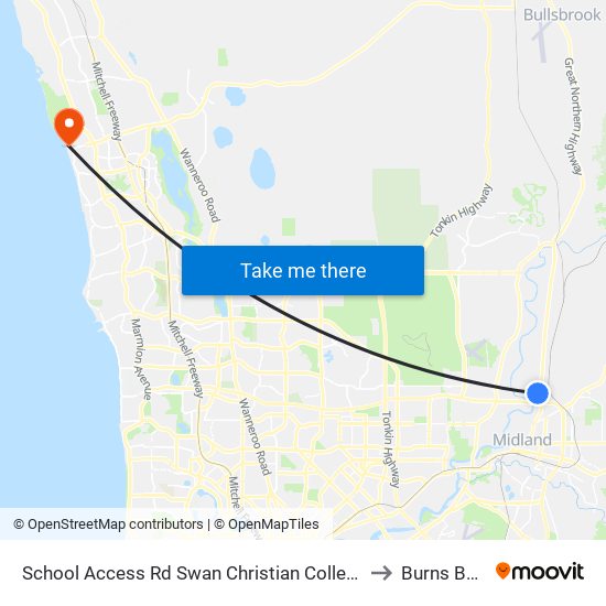 School Access Rd Swan Christian College Stand 1 to Burns Beach map