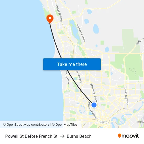 Powell St Before French St to Burns Beach map