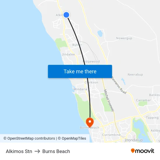 Alkimos Stn to Burns Beach map