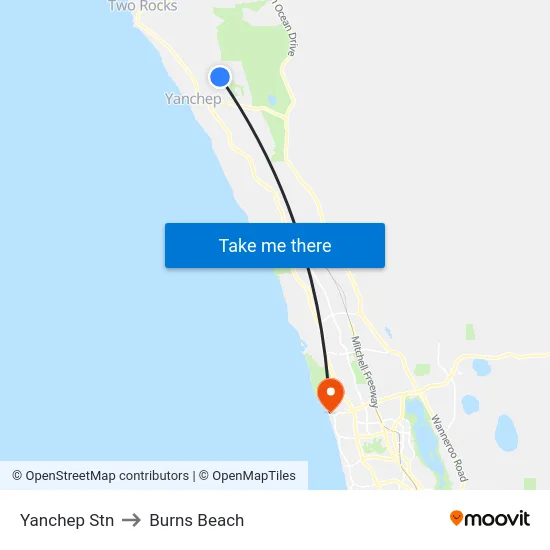 Yanchep Stn to Burns Beach map