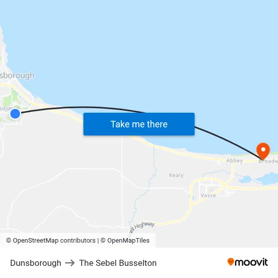 Dunsborough to The Sebel Busselton map