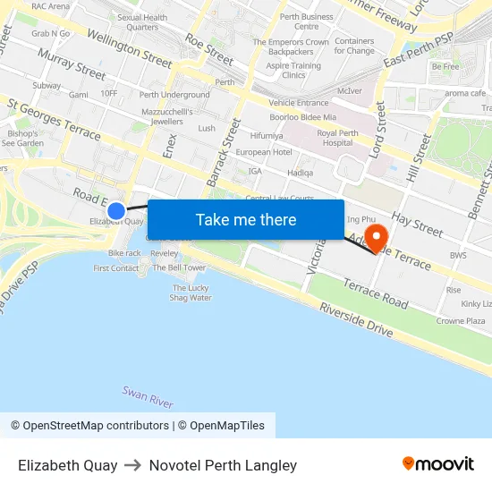 Esplanade to Novotel Perth Langley map