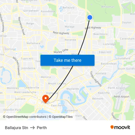 Ballajura Stn to Perth map