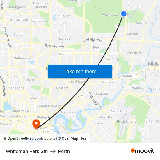 Whiteman Park Stn to Perth map