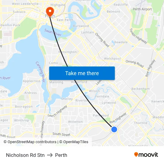 Nicholson Rd Stn to Perth map