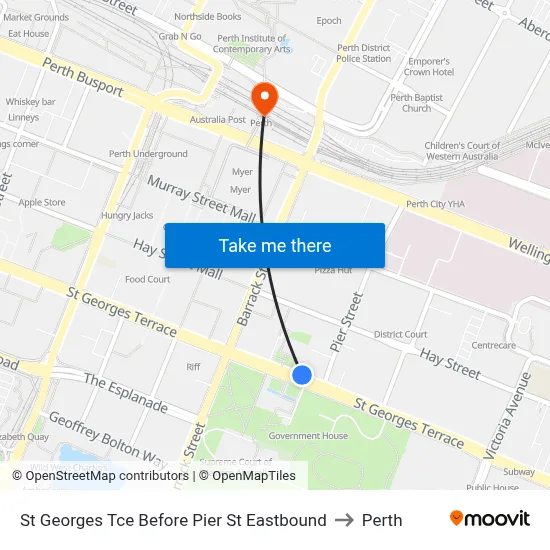 St Georges Tce Before Pier St Eastbound to Perth map