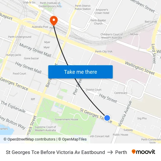 St Georges Tce Before Victoria Av Eastbound to Perth map