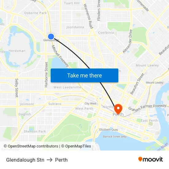 Glendalough Stn to Perth map